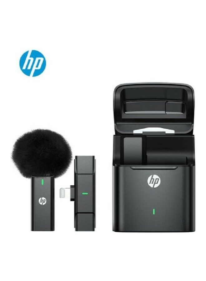 HP - Wireless Lavalier Microphone Noise Reduction Live Broadcast Wheat Video Vlog Shooting Artifact Outdoor Interview Suitable For Mobile Phones ios Interface Wireless Microphone Black - Image 1