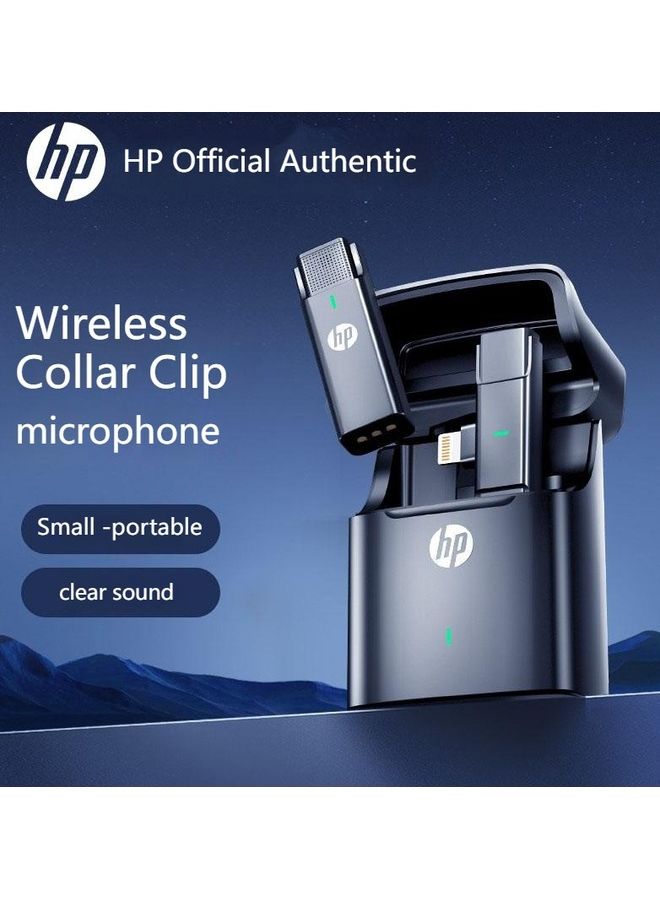 HP - Wireless Lavalier Microphone Noise Reduction Live Broadcast Wheat Video Vlog Shooting Artifact Outdoor Interview Suitable For Mobile Phones ios Interface Wireless Microphone Black - Image 1