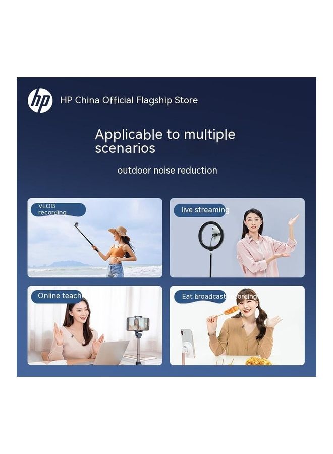 HP - Wireless Lavalier Microphone Noise Reduction Live Broadcast Wheat Video Vlog Shooting Artifact Outdoor Interview Suitable For Mobile Phones ios Interface Wireless Microphone Black - Image 1