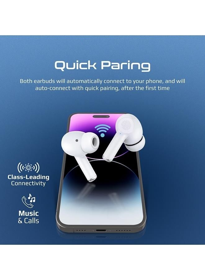 PROMATE - True Wireless Earbuds, In-Ear Active Noise Cancelling Bluetooth V5.3 Earphones With Mic, 25H Playback Time, Intelligent Touch Controls And Charging Case For iPhone 16, Samsung S25, iPad Air, ProPods - White - Image 1