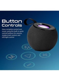 PROMATE Bluetooth, Premium 5W True Wireless Portable Speaker With 360-Degree HD Sound, LED Light, Long Playtime, USB Port And TF Card Slot For iPhone 14, iPad Air, iPod, Galaxy S22 Black  - Image 4