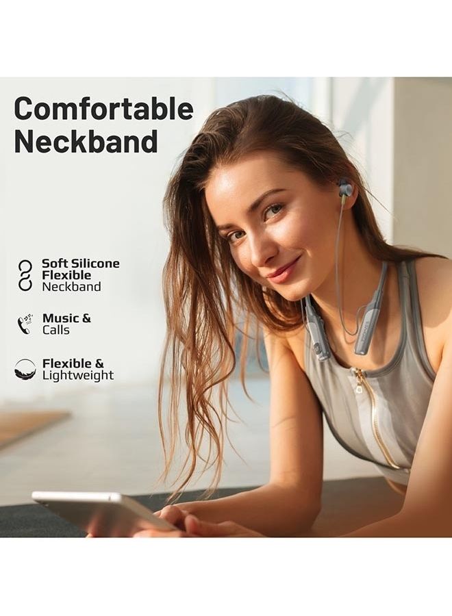 PROMATE - Wireless Neckband, High-Definition Bluetooth 5.0 Earphones With TF Card Reader, Hall Switch Sensor, LCD Screen, Sweat-Resistance And 70Hrs Long Playtime For iPhone 16, Galaxy S25 - Grey - Image 1