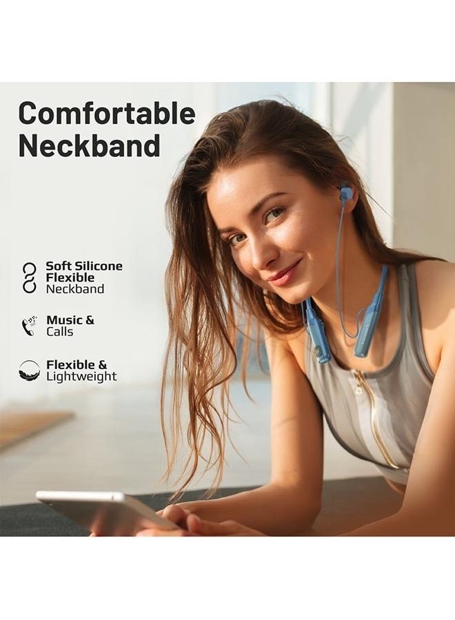 PROMATE - Wireless Neckband, High-Definition Bluetooth 5.0 Earphones With TF Card Reader, Hall Switch Sensor, LCD Screen, Sweat-Resistance And 70Hrs Long Playtime For iPhone 16, Galaxy S25 - Blue - Image 1