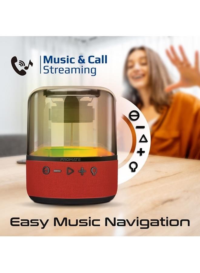 PROMATE - Bluetooth, Premium 10W True Wireless Portable LED Speaker With 360-Degree HD Sound, Light Show, 6H Playtime, 3.5Mm Audio Jack, USB Port And TF Card Slot For iPhone 16, iPad Air, iPod - Red - Image 1