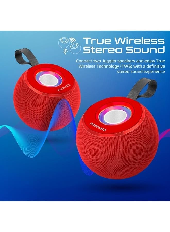 PROMATE - Bluetooth, Premium 5W True Wireless Portable Speaker With 360-Degree HD Sound, LED Light, Long Playtime, USB Port And TF Card Slot For iPhone 14, iPad Air, iPod, Galaxy S22 Red - Image 1
