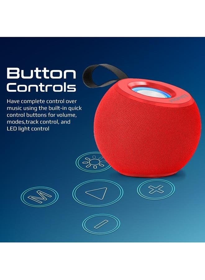 PROMATE - Bluetooth, Premium 5W True Wireless Portable Speaker With 360-Degree HD Sound, LED Light, Long Playtime, USB Port And TF Card Slot For iPhone 14, iPad Air, iPod, Galaxy S22 Red - Image 1