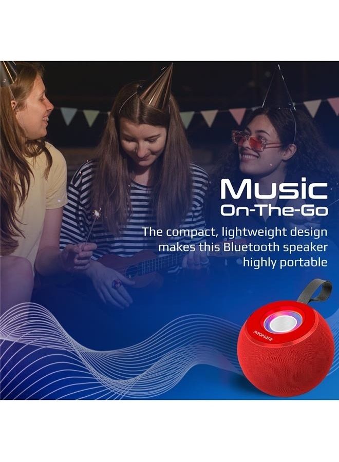 PROMATE - Bluetooth, Premium 5W True Wireless Portable Speaker With 360-Degree HD Sound, LED Light, Long Playtime, USB Port And TF Card Slot For iPhone 14, iPad Air, iPod, Galaxy S22 Red - Image 1