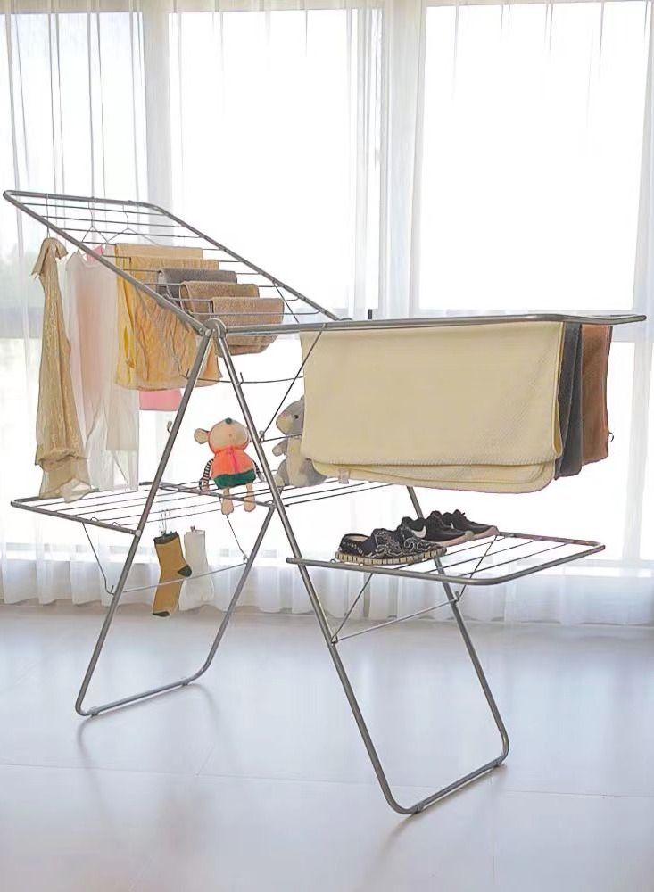 ALMUFARREJ 2-Shelves Galvanised Steel Laundry Rack Silver 119x17.5x61cm  - Image 1