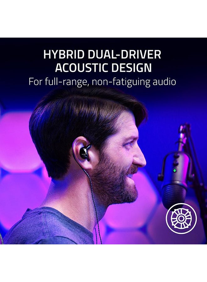 Razer Moray in-Ear Monitor for Streaming: Hybrid Dual Driver Acoustic Design - Ergonomic Low Profile Shape - Passive Noice Isolation - Braided Over-Ear Wires - Custom Ear Tips & Carrying Case - Black - Image 3