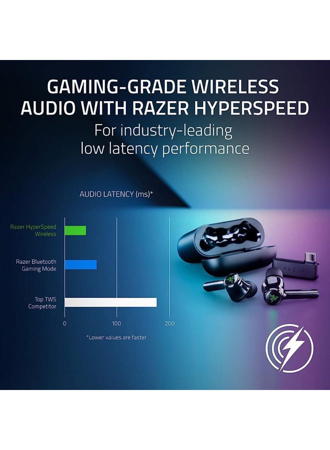 Razer New Hammerhead Pro HyperSpeed Wireless Gaming Earbuds for PC, Playstation, Switch, Mobile: Adjustable ANC - Fast Wireless Charging Case - 30 Hr Battery - Bluetooth 5.3 - Chroma RGB - Black