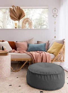 AMERICAN POLO Round Decorative Linen Floor Cushion Linen Light Grey 90x40cm  - Image 1