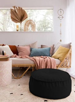 AMERICAN POLO Round Decorative Linen Floor Cushion Linen Black 70x40cm  - Image 1