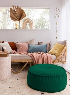 AMERICAN POLO Round Decorative Linen Floor Cushion Linen Dark Green 100x25cm  - Image 1