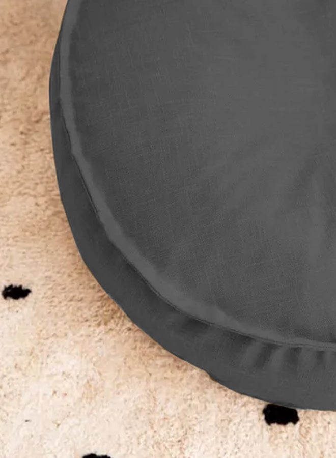 Round Decorative Linen Floor Cushion Linen Dark Grey 70x25cm - v1688654348/N38504180A_2