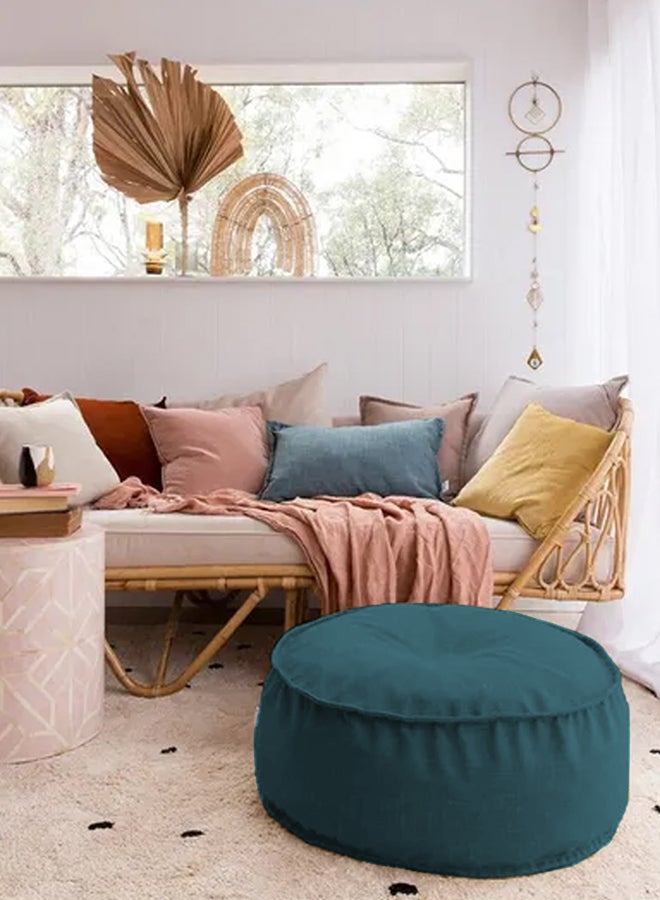 REGAL IN HOUSE - Round Decorative Linen Floor Cushion Linen Turquoise 70x25cm - Image 1