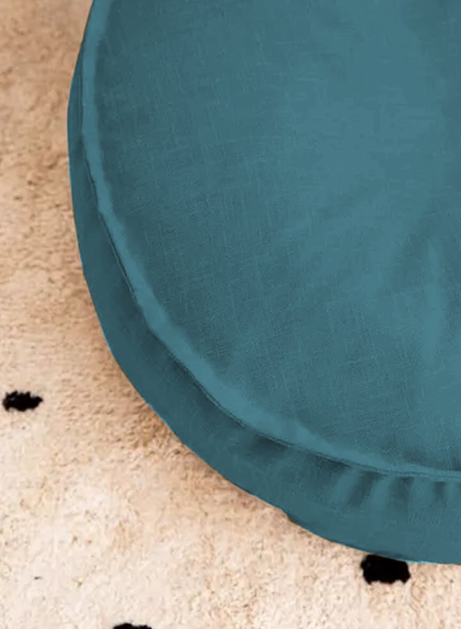 REGAL IN HOUSE - Round Decorative Linen Floor Cushion Linen Turquoise 70x25cm - Image 1