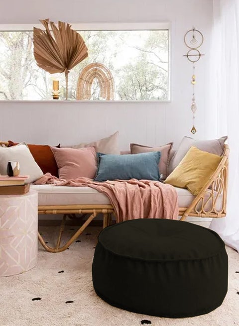 Round Decorative Linen Floor Cushion Linen Dark Brown 70x25cm