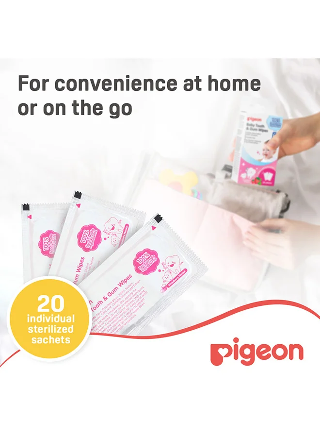 pigeon Baby Tooth And Gum Wipes - 20 Sheets - Strawberry Flavor