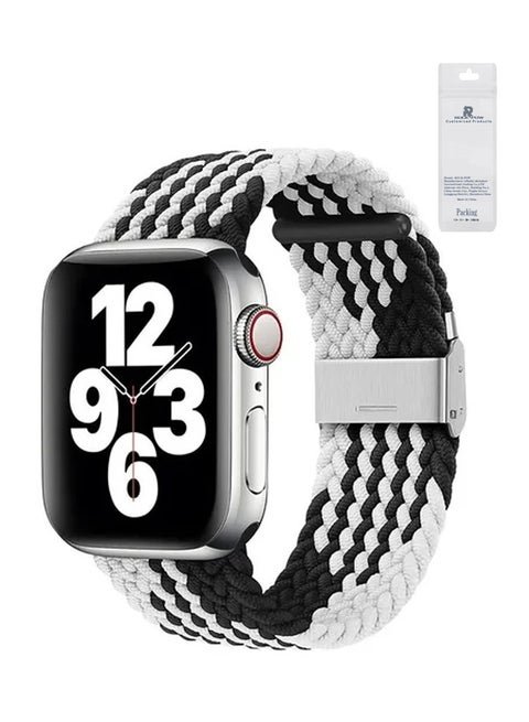 Nylon Solo Loop Strap Compatible With Apple Watch 42/44/45/49mm SE /Series 7/6/5/4/3/2/1 Black and White