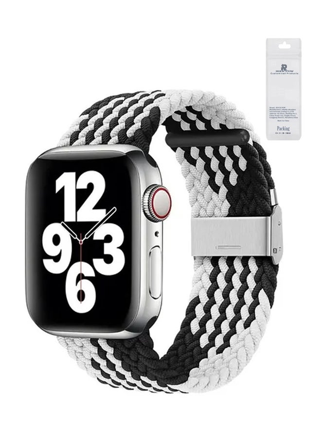 Rock Pow - Nylon Solo Loop Strap Compatible With Apple Watch 42/44/45/49mm SE /Series 7/6/5/4/3/2/1 Black and White - Image 1