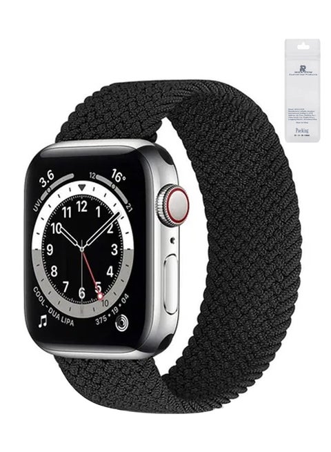Braided Solo Loop Stretchy Strap Compatible With Apple Watch Band SE 42/44/45/49mm iWatch Series 7/6/5/4/3/2/1 Black
