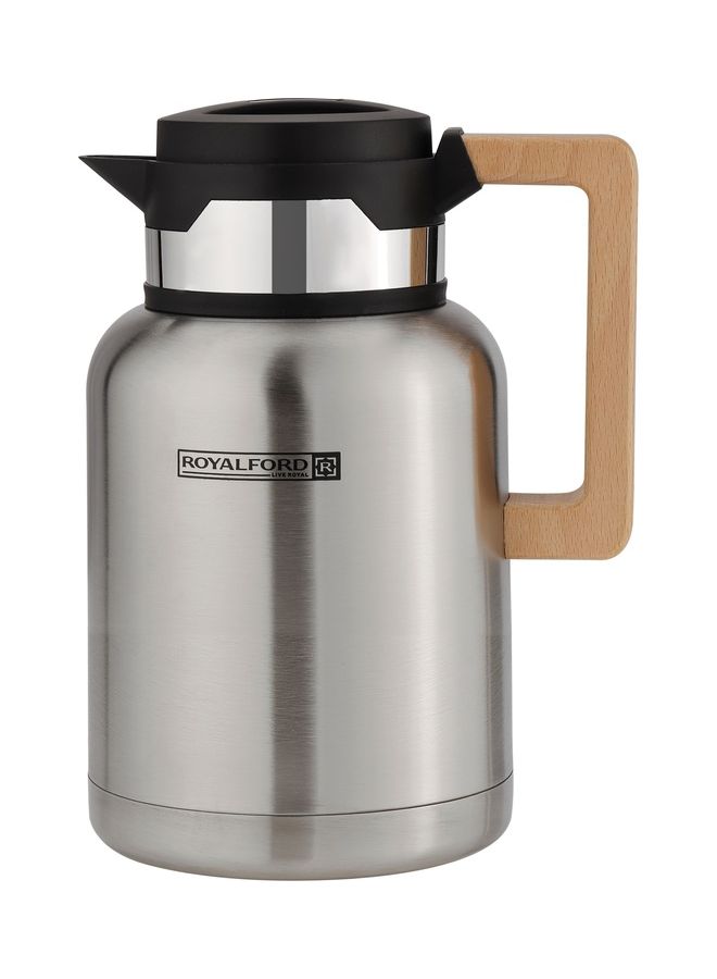 Royalford - Stainless Steel Vacuum Jug With Wooden Handle Thermal Insulated Airpot Portable And Leak Proof Thermal Flask Silver - Image 1