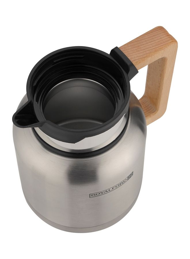 Royalford - Stainless Steel Vacuum Jug With Wooden Handle Thermal Insulated Airpot Portable And Leak Proof Thermal Flask Silver - Image 1