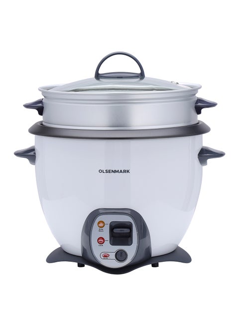 4-In-1 Automatic Rice And Curry Cooker, Keep Warm and Steam, Tempered Lid, Non Stick Inner Pot 1.8 L 650 W OMRC2117N White/grey