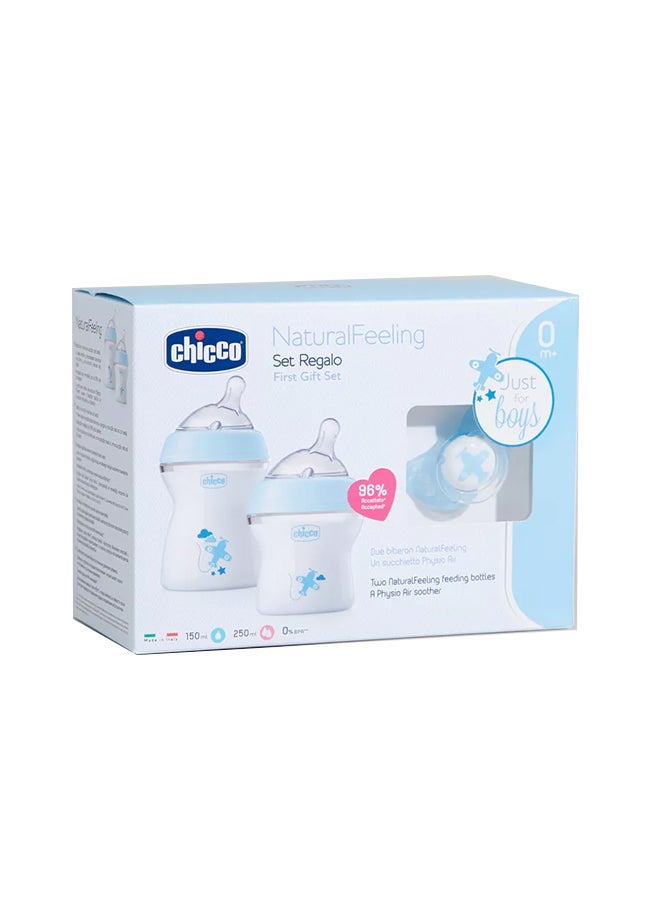 شيكو قطعتان - مجموعة الهدايا الأولى ذات الشعور الطبيعي منذ الولادة فما فوق - زجاجات رضاعة وقطعة واحدة لهاية - شفاف/أزرق - Image 1