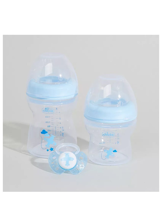 شيكو قطعتان - مجموعة الهدايا الأولى ذات الشعور الطبيعي منذ الولادة فما فوق - زجاجات رضاعة وقطعة واحدة لهاية - شفاف/أزرق - Image 2
