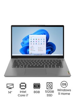 IdeaPad 3 14IAU7 Laptop With 14-Inch FHD Display, Core i7-1255U Processor / 8GB RAM / 512GB SSD / Intel Iris Xe Graphics Functions as UHD Graphics / Windows 11 Home / English/Arabic Arctic Grey