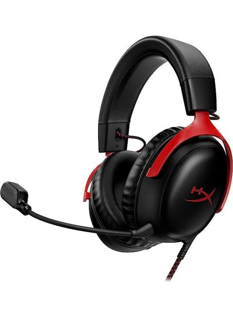Cloud III Wired Gaming Headset, For PC / PS5 / PS4 / Xbox Series, Angled 53mm Drivers, Noise Cancelling, With LED Mic Mute Indicator, 10Hz-21kHz Frequency Response, Black/Red | 727A9AA