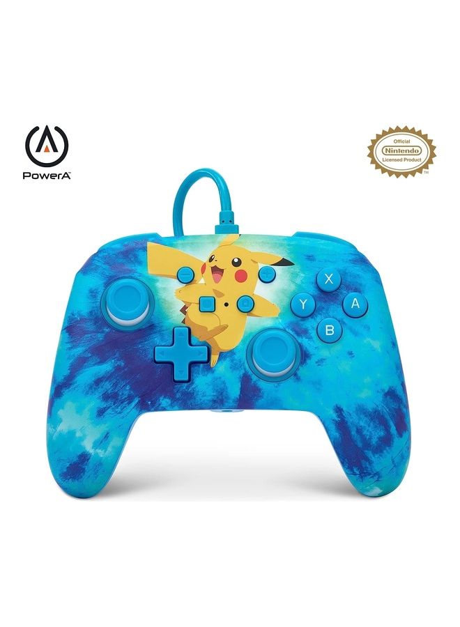 باور أيه - وحدة التحكم السلكية PowerA المحسنة لنظام Nintendo Switch - Tie Dye Pikachu، كابل USB قابل للفصل بطول 10 أقدام، أزرار ألعاب متقدمة قابلة للتخطيط، لا تحتاج إلى بطاريات - Image 1