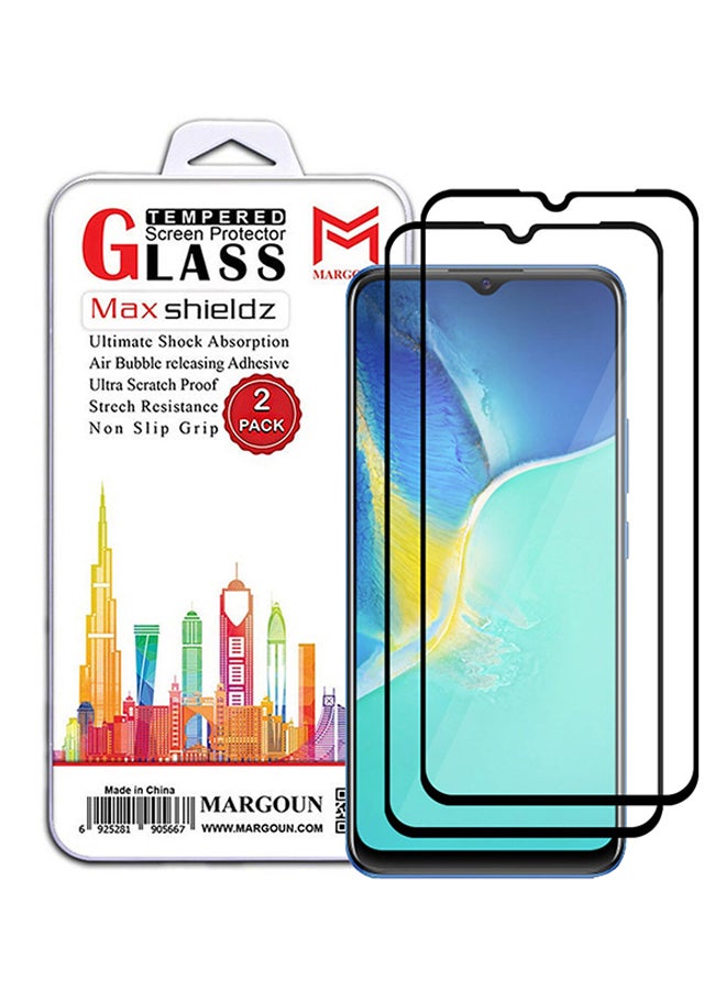 مارجون 2 Pack For Vivo Y15s Screen Protector Tempered Glass Full Glue Back Black Side - Image 1