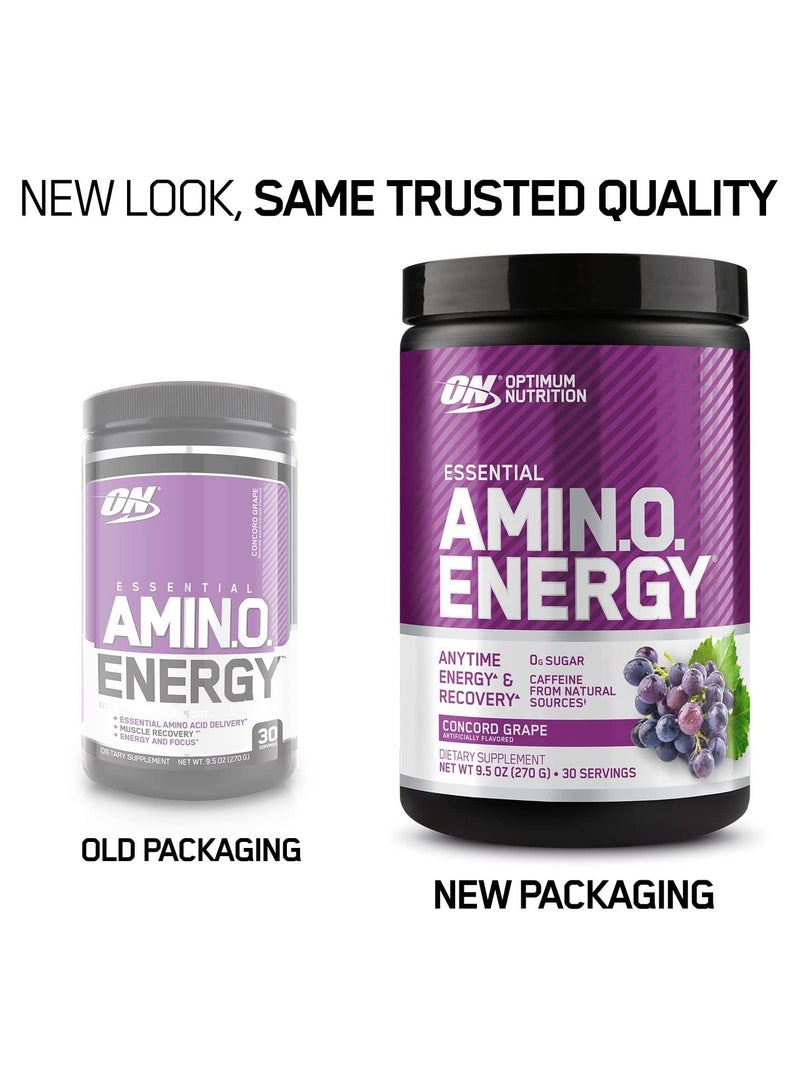 Optimum Nutrition Amino Energy Pre Workout With Green Tea BCAA Amino Acids Keto Friendly Green Coffee Extract Zero Grams Of Sugar Anytime Energy Powder Concord Grape 30 Servings  - Image 2