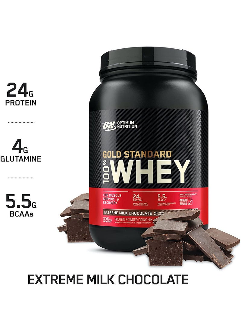 Optimum Nutrition - Gold Standard 100% Whey Protein Powder Primary Source Isolate, 24 Grams of Protein for Muscle Support and Recovery - Extreme Milk Chocolate, 2 Lbs, 28 Servings (907 Grams) - Image 1