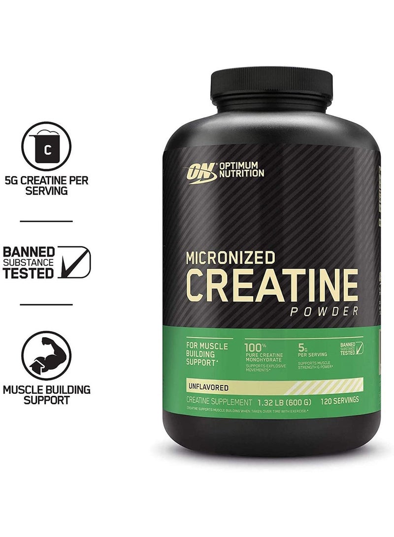 Micronized Creatine Monohydrate Powder for Muscle Building Support - Unflavored, 600 Grams, 120 Servings - v1688969705/N53418663A_1