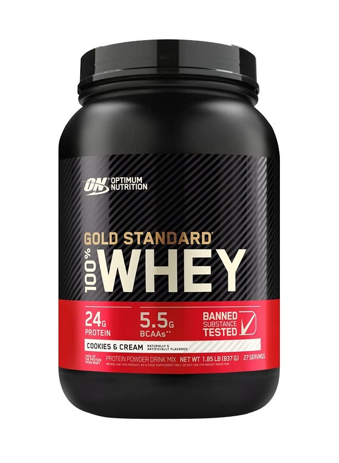 Optimum Nutrition - Gold Standard 100% Whey Protein Powder Primary Source Isolate, 24 Grams of Protein for Muscle Support and Recovery - Cookies & Cream, 1.85 Lbs, 27 Servings (837 Grams) - Image 1