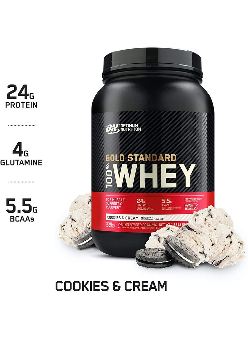 Optimum Nutrition - Gold Standard 100% Whey Protein Powder Primary Source Isolate, 24 Grams of Protein for Muscle Support and Recovery - Cookies & Cream, 1.85 Lbs, 27 Servings (837 Grams) - Image 1