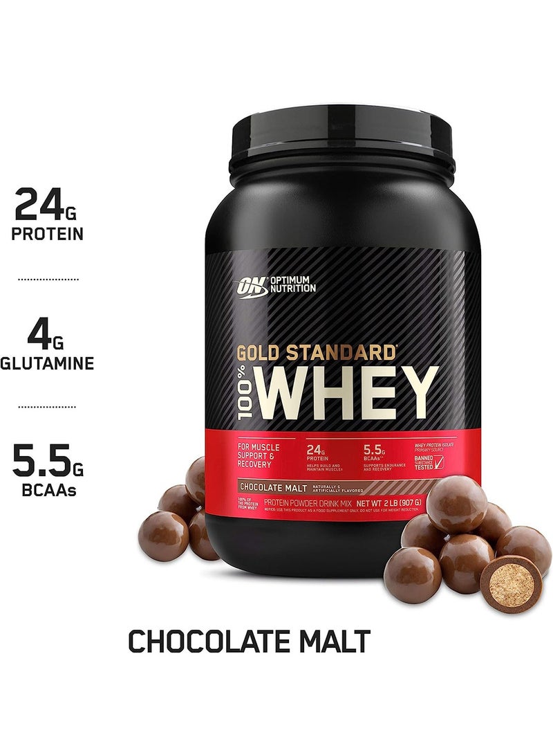 Optimum Nutrition - Gold Standard 100% Whey Protein Powder Primary Source Isolate, 24 Grams of Protein for Muscle Support and Recovery - Chocolate Malt , 2 Lbs, 29 Servings (907 Grams) - Image 1