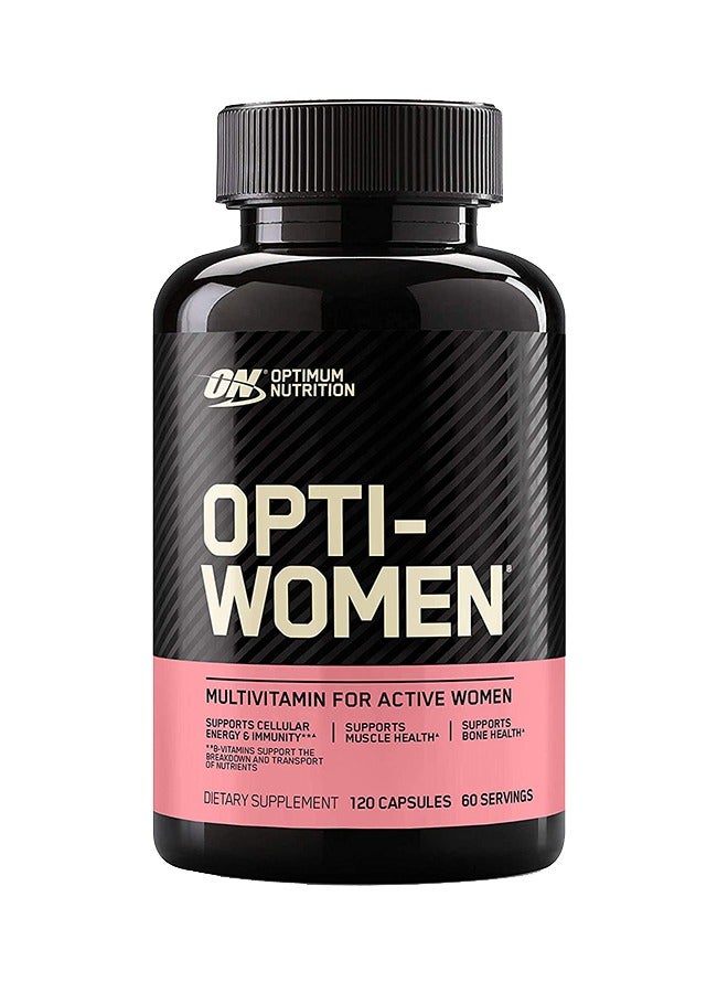 Optimum Nutrition - Opti-Women, Vitamin C, Zinc and D for Immune Support Women's Daily Multivitamin Supplement Capsules with 23 Vitamins & Minerals/ 600 Mcgs Folic Acid/ 18 Mgs Iron - 120 Capsules - Image 1