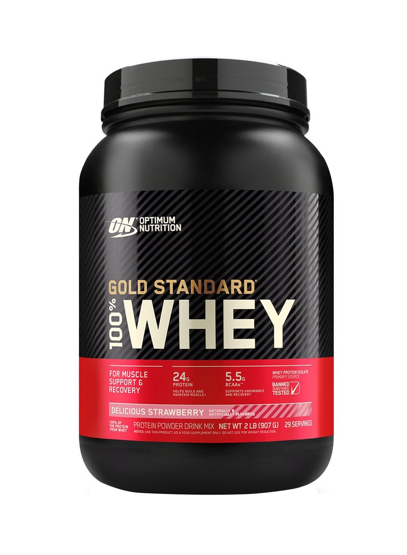 Optimum Nutrition - Gold Standard 100% Whey Protein Powder Primary Source Isolate, 24 Grams of Protein for Muscle Support and Recovery - Delicious Strawberry, 2 Lbs, 29 Servings (907 Grams) - Image 1