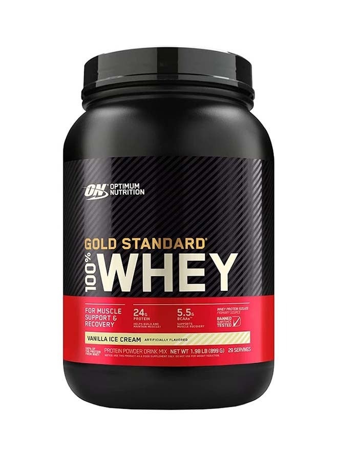 Optimum Nutrition - Gold Standard 100% Whey Protein Powder Primary Source Isolate, 24 Grams of Protein for Muscle Support and Recovery - Vanilla Ice Cream, 1.98 Lbs, 29 Servings (899 Grams) - Image 1