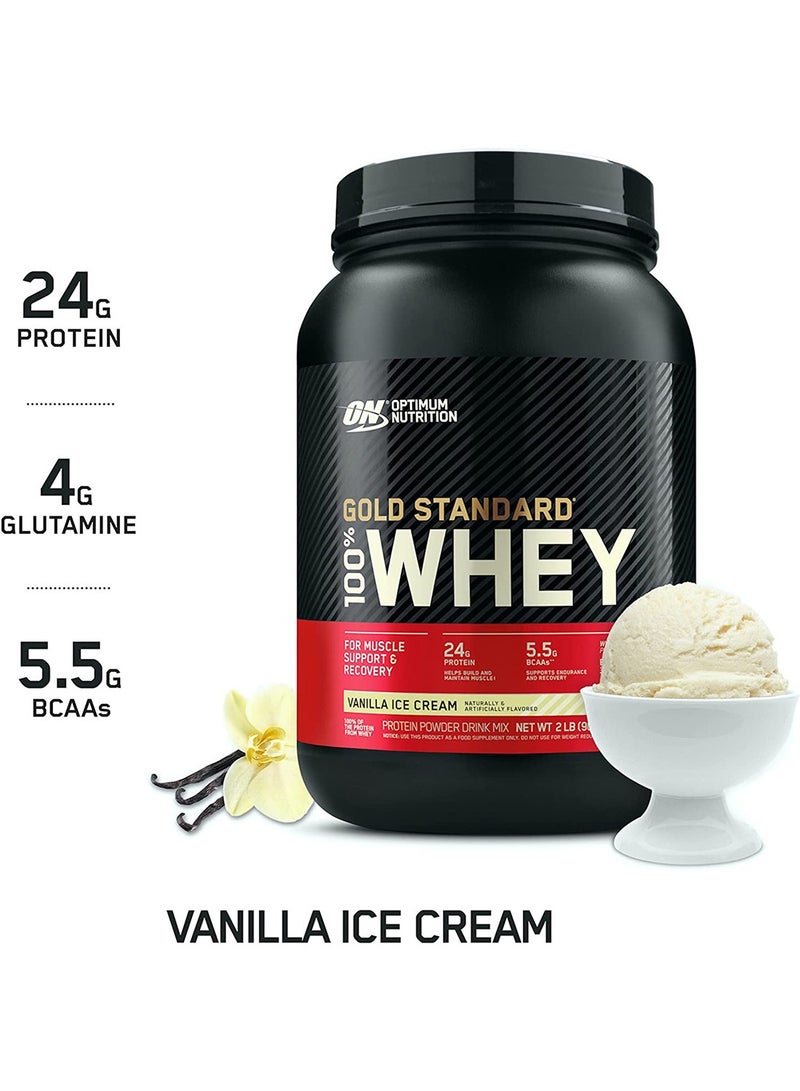 Optimum Nutrition - Gold Standard 100% Whey Protein Powder Primary Source Isolate, 24 Grams of Protein for Muscle Support and Recovery - Vanilla Ice Cream, 1.98 Lbs, 29 Servings (899 Grams) - Image 1