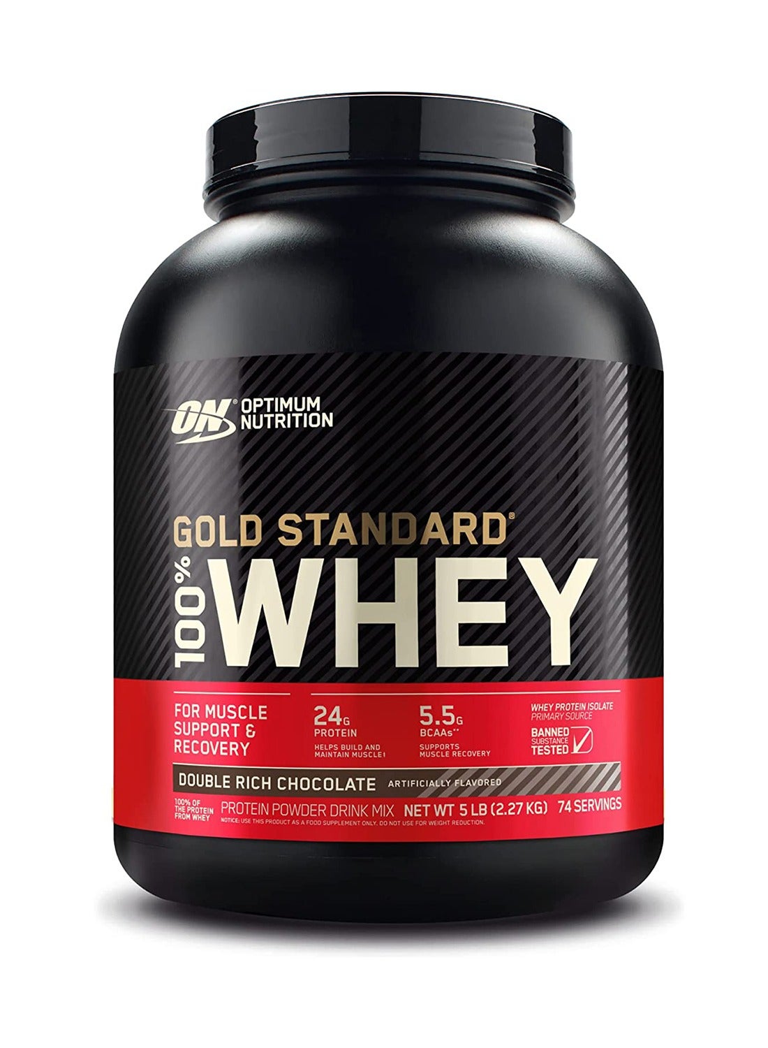 Gold Standard 100% Whey Protein Powder Primary Source Isolate, 24 Grams of Protein for Muscle Support and Recovery - Double Rich Chocolate, 5 Lbs, 74 Servings (2.27 KG) 