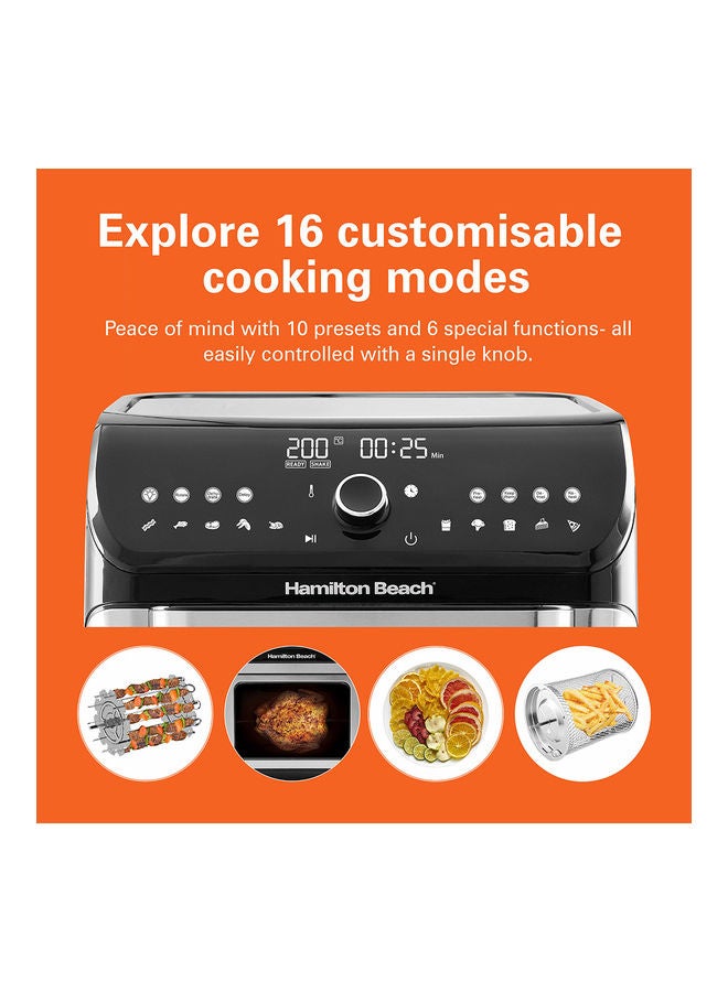 Hamilton Beach Digital Air Fryer Oven, 16 Cooking Modes And 7 Accessories To Airfry, Bake, Roast, Rotisserie Grill, Toast, Dehydrate, Defrost, Reheat, Keep Warm 12 L 1500 W AF1212-ME Black/Silver  - Image 3