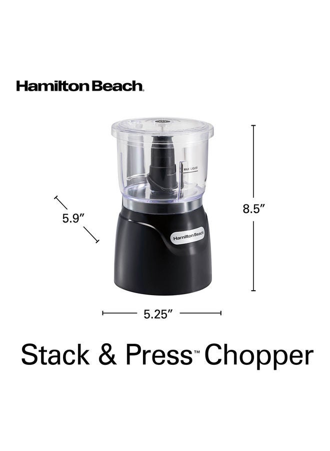 Hamilton Beach - Stack And Press Food Chopper, 3 Cup Capacity, Chop, Puree, Emulsify, Easy Cleaning With Removable Bowl, Blade, Cord Wrap For Easy Storage 710 ml 350 W 72850-ME Black/Clear - Image 1