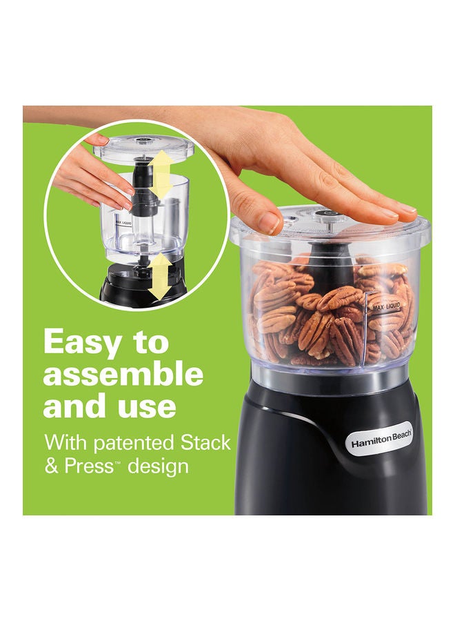 Hamilton Beach - Stack And Press Food Chopper, 3 Cup Capacity, Chop, Puree, Emulsify, Easy Cleaning With Removable Bowl, Blade, Cord Wrap For Easy Storage 710 ml 350 W 72850-ME Black/Clear - Image 1