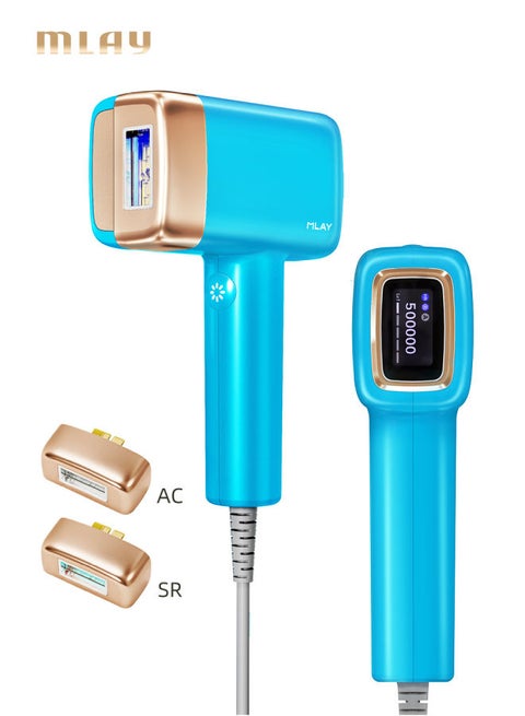 جهاز إزالة الشعر بالليزر T14 بخاصية التبريد محدّث لعام 2022 مع أضواء HR- AC - SR بـ 500000 نبضة ضغط بارد 3 درجات مئوية و5 مستويات بدون ألم أزرق سماوي