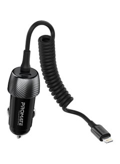 33W Quick Charging Car Charger with Lightning Connector Cable Black